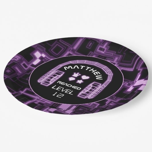 ネオンレベルアップゲームキッドボーイゲーマーバースデーパーティー ペーパープレート (アングル)