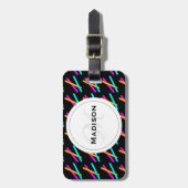 ネオンレーザーホットピンクオレンジティール(緑がかった色)ラゲージタグ ラゲッジタグ (正面縦)