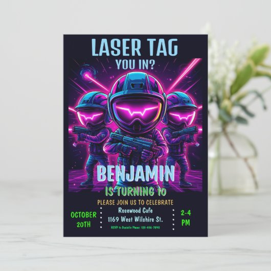 ネオンレーザーラベル誕生日パーティーへの招待 招待状 (スタンド正面)