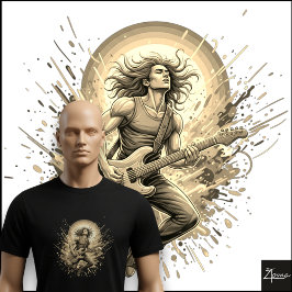ネオンロックギタリストのジャンピングペイントスプラッター Tシャツ