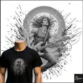 ネオンロックギタリストのジャンプペイントスプラッター Tシャツ