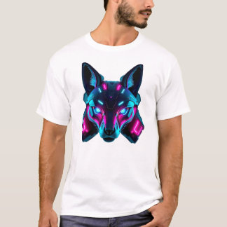 ネオンロボットキツネ顔アート Tシャツ