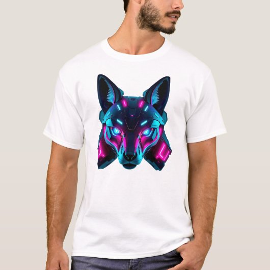 ネオンロボットキツネ顔アート Tシャツ (正面)
