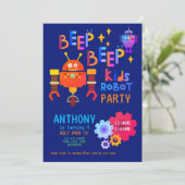 ネオンロボットパーティー子供の誕生日少年少女テーマ 招待状 (スタンド正面)