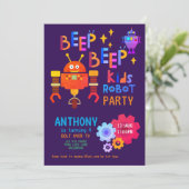 ネオンロボットパーティー子供の誕生日少年少女テーマ 招待状 (スタンド正面)