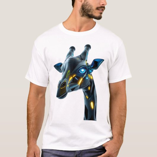 ネオンロボティックキリン顔アート Tシャツ (正面)