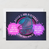 ネオンローラスケートで滑るグローネオンピンク誕生日パーティー (正面)