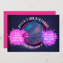 ネオンローラスケートで滑るグローネオンピンク誕生日パーティー