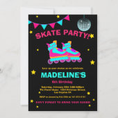 ネオンローラースケートシャルクボードディスコスターズ誕生日 招待状 (正面)