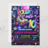 ネオンローラースケート10歳誕生日招待状 招待状 (正面)