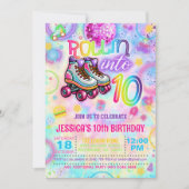 ネオンローラータイダイ スケート10歳の誕生日招待状 招待状 (正面)