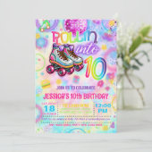 ネオンローラータイダイ スケート10歳の誕生日招待状 招待状 (スタンド正面)