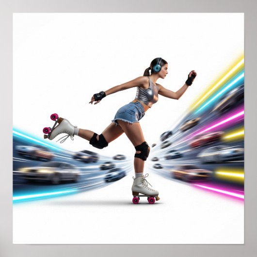 ネオンローラーブラダーアーバンアートデザイン ポスター (正面)