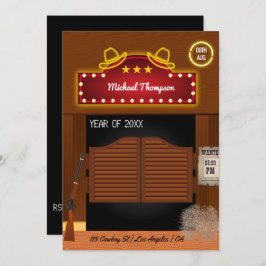 ネオンワイルドウエストカウボーイをテーマにした卒業パーティーインヴィ 招待状