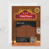 ネオンワイルドウエストカウボーイをテーマにした卒業パーティーインヴィ 招待状 (正面)