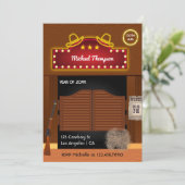 ネオンワイルドウエストカウボーイをテーマにした卒業パーティーインヴィ 招待状 (スタンド正面)