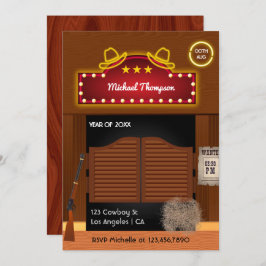 ネオンワイルドウエストカウボーイをテーマにした卒業パーティーインヴィ 招待状