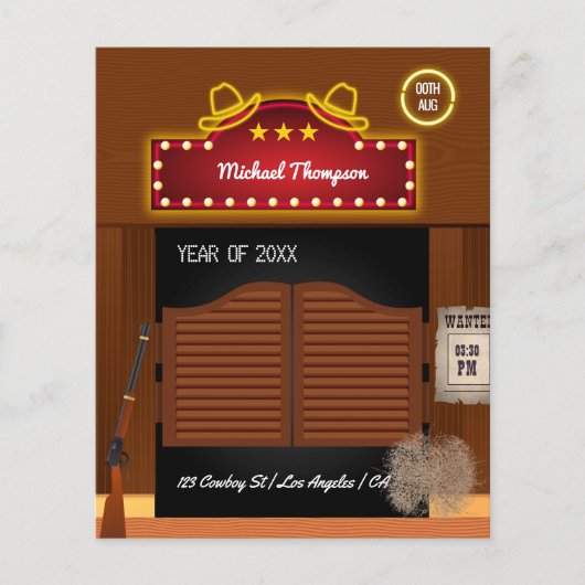 ネオンワイルドウエストカウボーイをテーマにした卒業パーティー チラシ (正面)