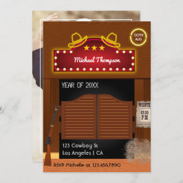 ネオンワイルドウエストカウボーイをテーマにした卒業パーティー 招待状