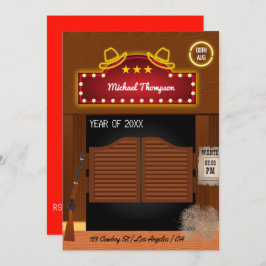 ネオンワイルドウエストカウボーイをテーマにした卒業パーティー 招待状