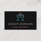 ネオンワインカクテルグラスイベントバーテンダーブラック 名刺 (正面)