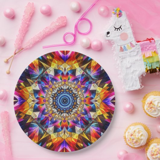 ネオン万華鏡のように千変万化するパターンデザイン ペーパープレート (パーティー)