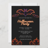 ネオン不気味こうもりパンプキンハローウィンパーティ 招待状 (正面)