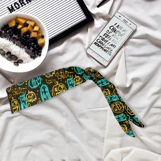 ネオン不気味ハロウィン幽霊こうもりカボキンパターン タイヘッドバンド