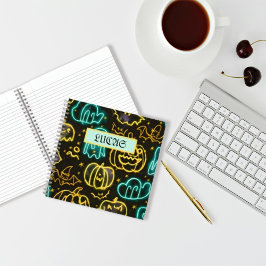 ネオン不気味ハロウィン幽霊こうもりカボキンパターン ノートブック