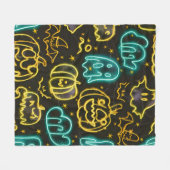 ネオン不気味ハロウィン幽霊こうもりカボキンパターン フリースブランケット (正面(横))