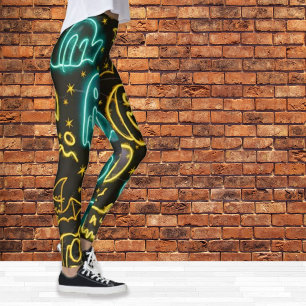 ネオン不気味ハロウィン幽霊こうもりカボキンパターン レギンス