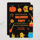 ネオン不気味ハローウィンパーティ招待状 招待状 (正面/裏面)