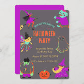 ネオン不気味ハローウィンパーティ招待状 招待状 (正面/裏面)