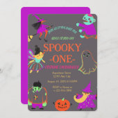 ネオン不気味ワンファースト誕生日招待状 招待状 (正面/裏面)