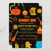 ネオン不気味ワンファースト誕生日招待状 招待状 (正面/裏面)