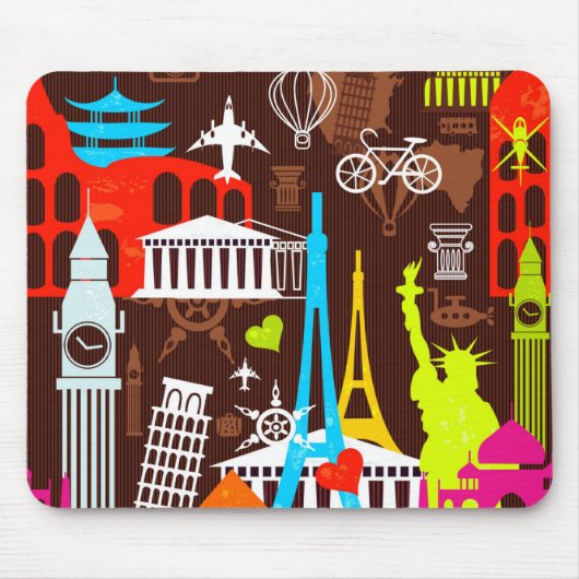 ネオン世界旅行パターン マウスパッド (正面)