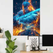 ネオン中世の戦士 – サイバーファンタジー騎士 ポスター (ホームオフィス)