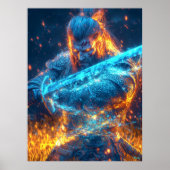 ネオン中世の戦士 – サイバーファンタジー騎士 ポスター (正面)