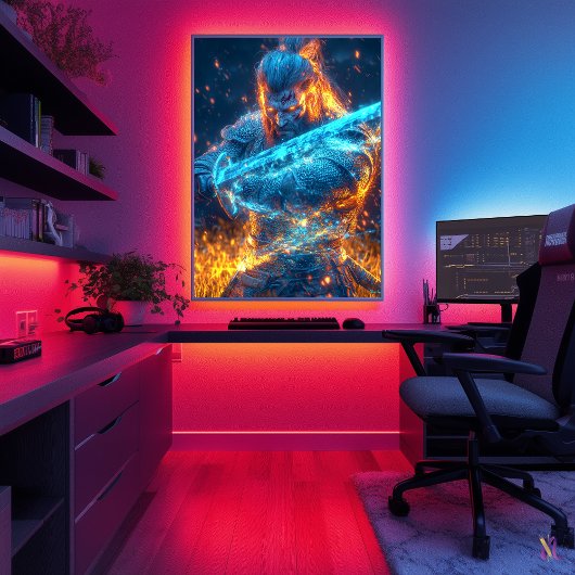 ネオン中世の戦士 – サイバーファンタジー騎士 ポスター