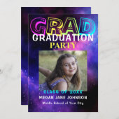 ネオン中学写真の卒モダン業式 招待状 (正面/裏面)