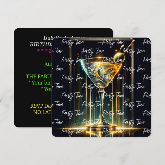 ネオン人気があるパーティー時パーソナライズされた 招待状 (正面/裏面)