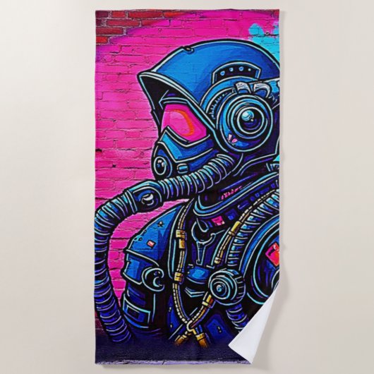 ネオン仮面ウォールグラフィティ姿アート ビーチタオル (正面)