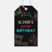 ネオン任意の年のビデオゲームのアーケード誕生日 ギフトタグ (正面)