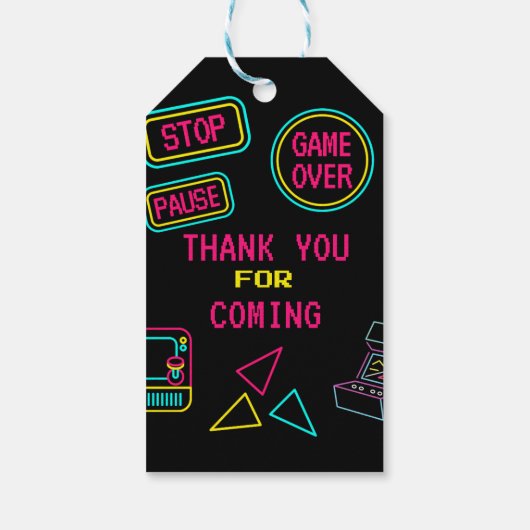 ネオン任意の年のビデオゲームのアーケード誕生日 ギフトタグ (裏面)