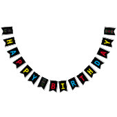 ネオン任意の年のビデオゲームのアーケード誕生日 バンティングフラッグ (全)