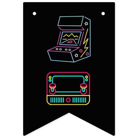 ネオン任意の年のビデオゲームのアーケード誕生日 バンティングフラッグ (第1の旗)