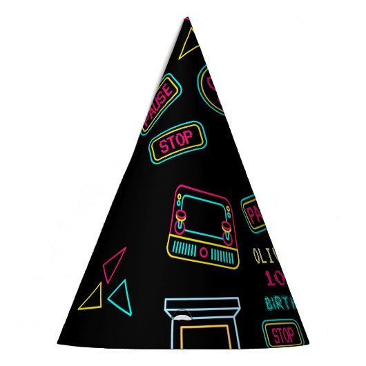 ネオン任意の年のビデオゲームのアーケード誕生日 パーティーハット (左)