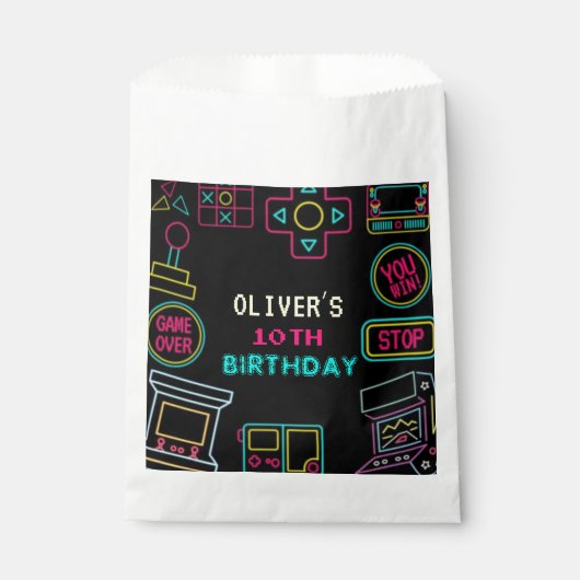 ネオン任意の年のビデオゲームのアーケード誕生日 フェイバーバッグ (正面)