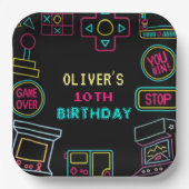 ネオン任意の年のビデオゲームのアーケード誕生日 ペーパープレート (正面)