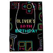 ネオン任意の年のビデオゲームのアーケード誕生日 ミディアムペーパーバッグ (正面)